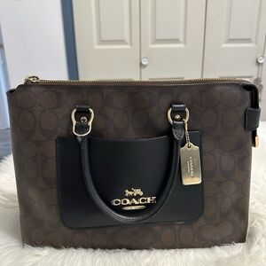Coach Brown and Black Signature Satchel Bag